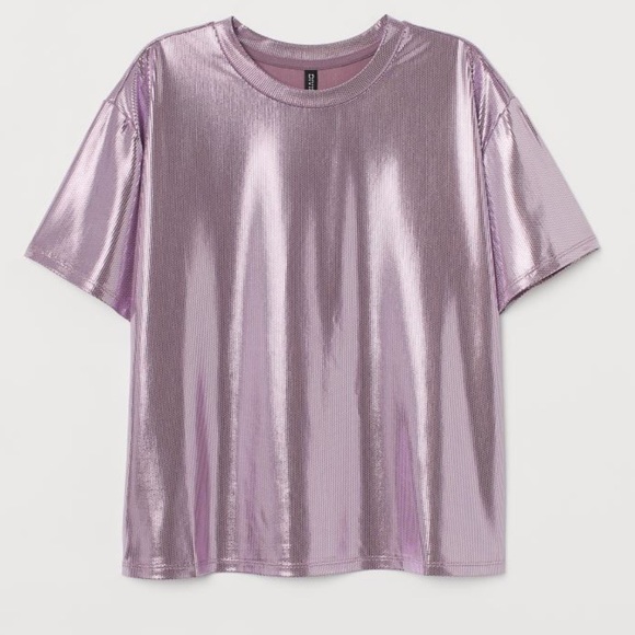 Divided Tops - H&M Divided Purple Metallic Short-Sleeved Top